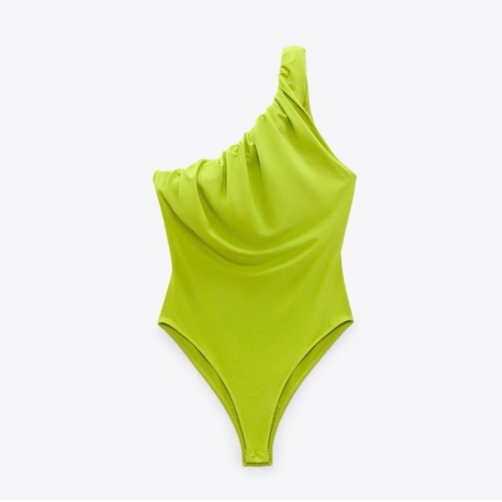 Zara Women’s Lime Green One Shoulder Bodysuit